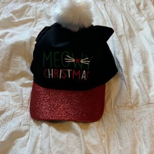 Claire's Black and Red 'Meowy Christmas' Pom Pom Hat